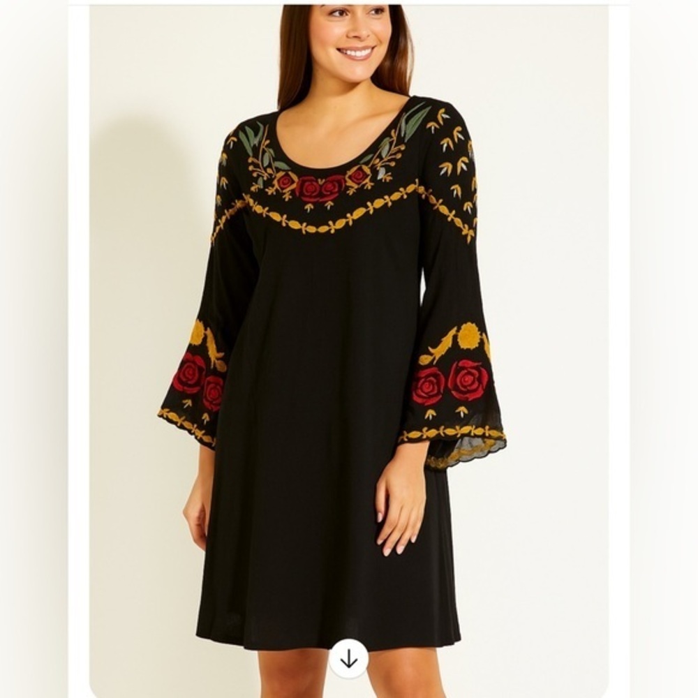 Vintage Collection Black Embroidered Collar Sleeves Dress Bojo EUC S #1112